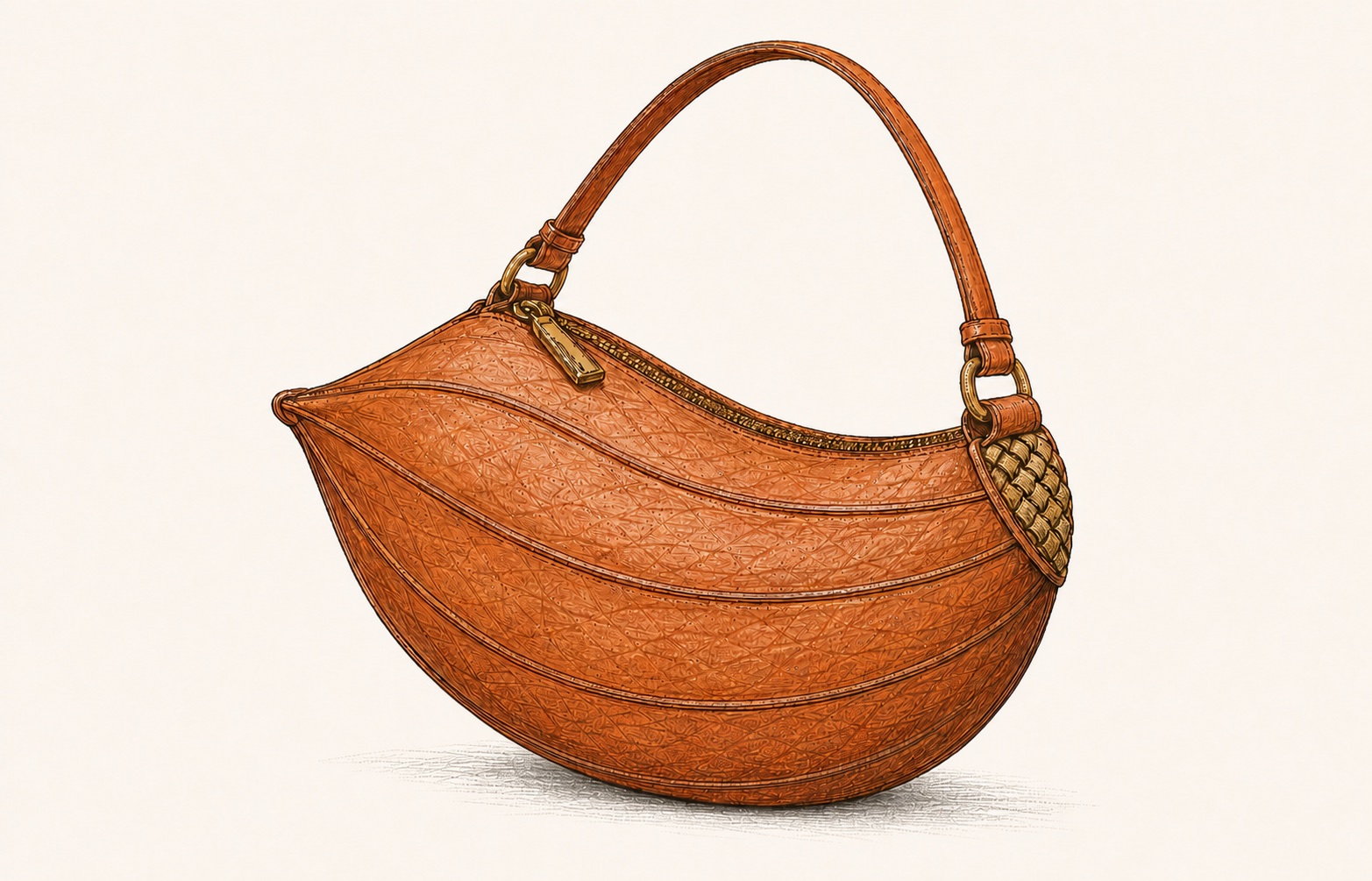 Cacao Shoulder Bag mit naturfarbenem Flechtpanel